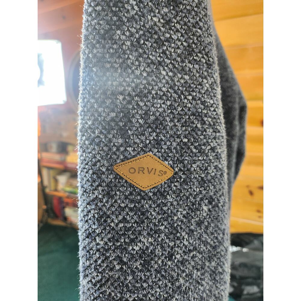 Men's Large Orvis Sherpa Lined Quarter Zip Blue Sweater Pullover - Picture 3 of 7
